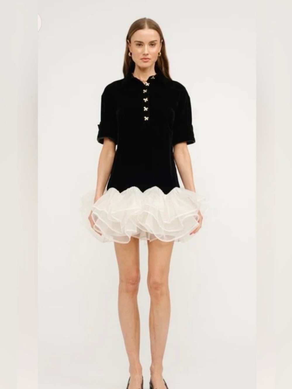 Sofie The Label Ivanna Dress Black Velvet and Tulle Size Large
